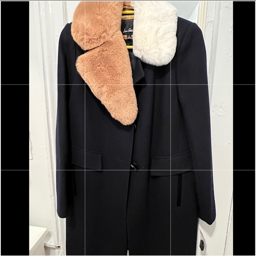 Sam Edelman Black Coat with Cream and Tan Faux Fur Collar